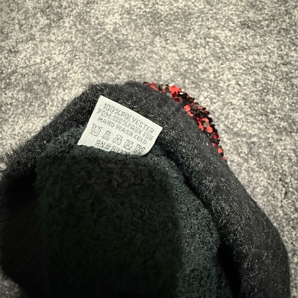 C.C Sequin Red Black Beanie with Black Pom-Pom Women One Size NWT main image 2